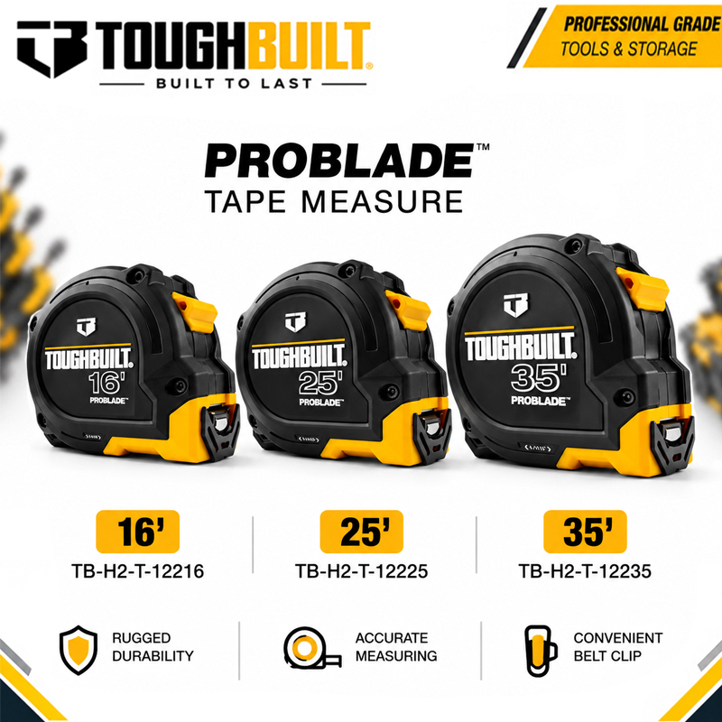 Stanley Tape 25Ft - TOUGHBUILT 16ft/25ft/35ft Serisi ProBlade ™ Şerit